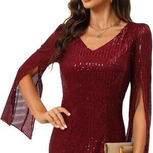 COOAN Women's Red Sequin Slim Midi Fishtail Cocktail Dress Medium